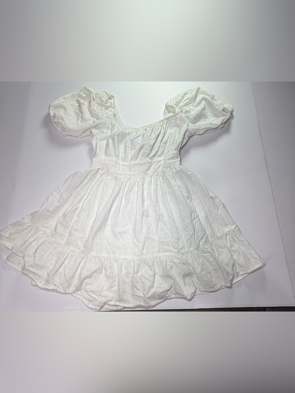 White Babydoll Mini Dress Puff Sleeve Cottagecore Milkmaid Size Medium